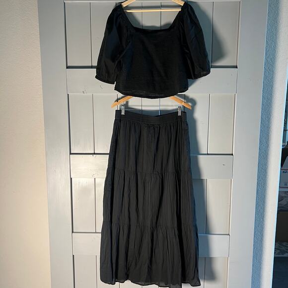 Able‎ Erna Smocked Blouse and Harper Tiered Maxi Skirt Set Black Size XL NEW - Picture 5 of 11